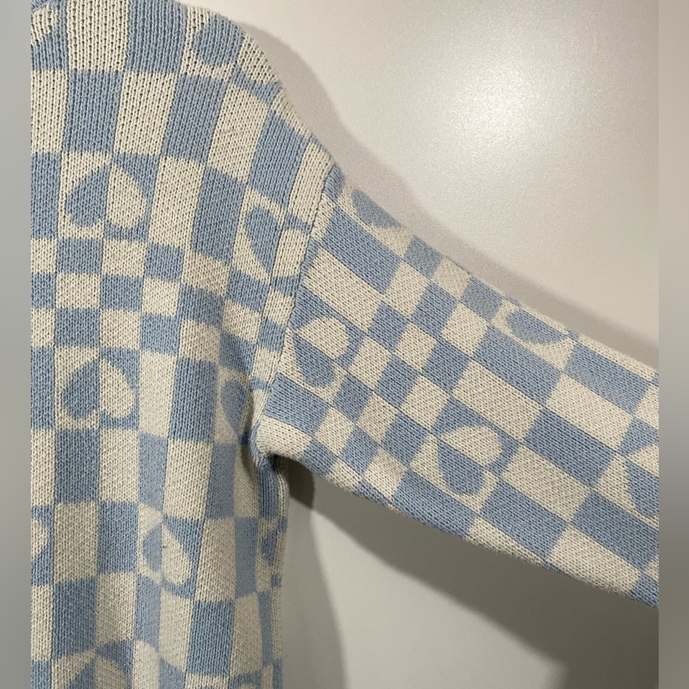 LA Hearts Checker Sweater with Hearts Knit Oversized pastel blue and white XS - Picture 4 of 8